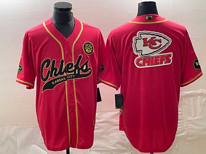Mens Kansas City Chiefs Big Logo Red Gold Cool Base Stitched Baseball Jersey